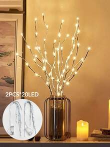 1/2/3 pezzi 20 LED Ramo decorativo luminoso fai-da-te marrone, lampada ramo artificiale, a batteria, luce notturna fatata per interni, a forma di ramo, lampada decorativa da tavolo, decorazione camera da letto, luce decorativa per la casa, decorazione natalizia - Castano - Visualizzare 20