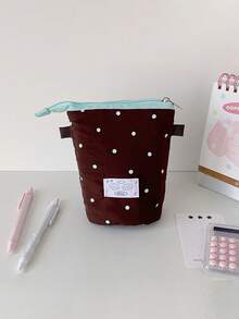 Creative Polka Dot Pattern Pen Holder, Ins High-Quality Vertical Flip Folding Pencil Case, Large Capacity Stationery Pencil Box, Creative Folding Desktop Pen Holder, Can Be Used As Makeup Brush Holder, Cosmetic & Lipstick Organizer, Large Capacity Student Stationery Storage Bag - Multicolor - View 5