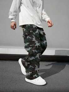 1件青少年男童时尚休闲户外街头风迷彩工装裤（实际尺码偏小，建议根据图片选择大一码） - 橄欖綠 - 查看 5