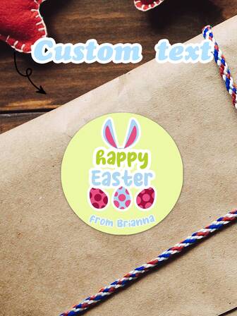 15/35/70pc Custom Easter Egg Bunny Round Stickers, Personalized Easter Rabbit Labels, Cute Egg Hunt Gift Tags, Custom Name Stickers For Kids, Spring Party Favor Labels, DIY Easter Basket Stickers, Holiday Decoration Adhesive Decals