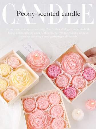 Rosenformat aromaterapiljusset, dekorativa doftljus med pion och ros i elegant presentask