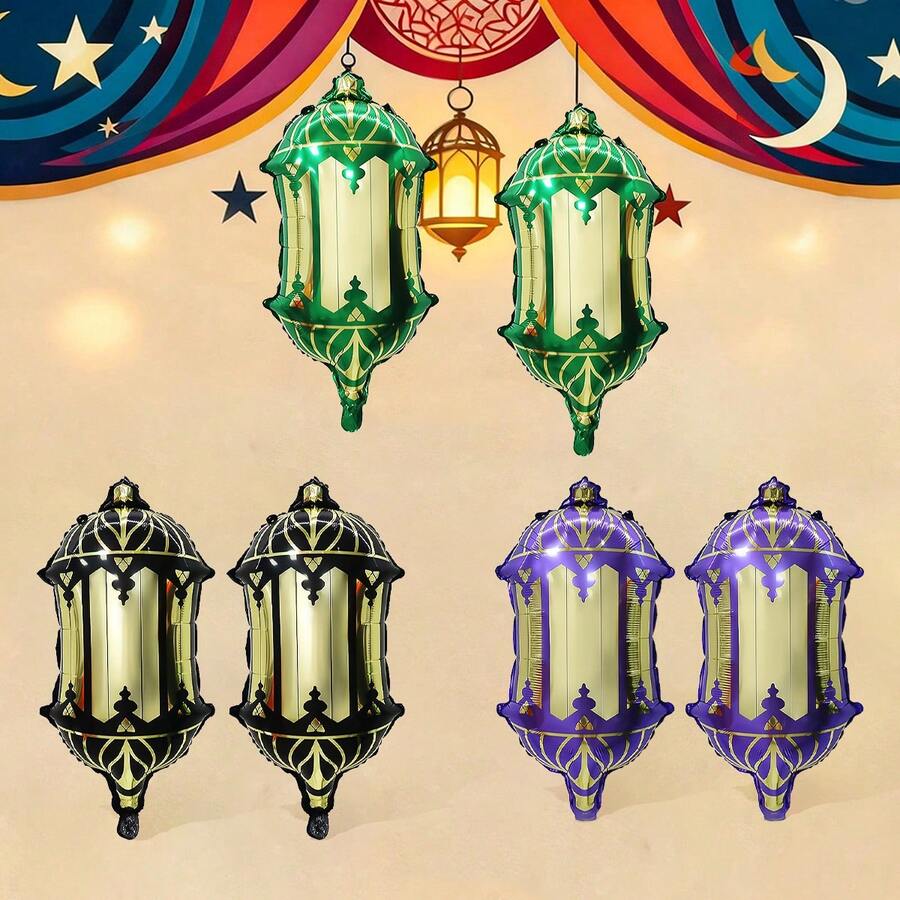 2 pezzi Palloncini a forma di lanterna per il Ramadan, palloncini in lamina di alluminio a forma di lanterna, adatti per la decorazione domestica di Eid Al-Fitr, decorazioni a tema Ramadan, Ramadan Kareem, Eid Mubarak, festa di Eid Al-Fitr - Multicolore - Visualizzare 1