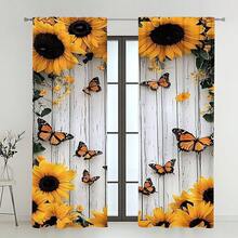 2pcs Sunflower Bliss Pattern Door Curtain - 100% Durable Polyester, Rod Pocket Window Drapes For Bedroom, Office, Kitchen, Living Room, Study Room Home Decor, Best Housewarming Gift - Yellow - View 8