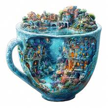 1PC Ocean Mug Wooden Asymmetric Puzzle, Animal-Shaped 2D Jigsaw Toy For Kids And Adults. Educational Game, Great Gift For Party, Holiday, Christmas And Birthday. Unique Magical Desktop Decor & Creative Wooden Puzzle Present - Multicolor - View 3