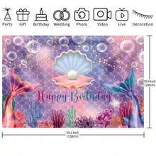 1pc, Mermaid Birthday Backdrop Cloth Decoration Background Cloth Birthday Party Decoration Background Decoration Hanging Cloth Photo Props