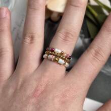 3pcs Bohemian Style Natural Stone & Cultured Pearl Beaded Ring Set, Stainless Steel Beads, Elastic Adjustable, High-End Jewelry Gift Suitable For Daily Wear, Festivals, Weddings, Parties - Natural Stone Freshwater Pearl Ring Set - View 12