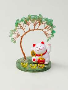 招财猫水晶摇钱树 - 黄水晶/紫水晶风水摆件，寓意财富与好运 | 家居办公室桌面摆件礼品