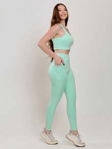 Basic Fitness Set With Pocket (Pants + Top) 11270/10750 - Mint Green - View 8