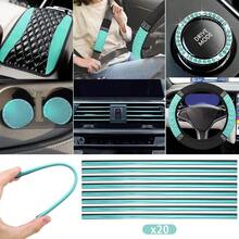 BBTO 43 Pcs Bling Car Accessories Set For Women Front Seats And Rear Bench Polyester Car Seat Protectors Wheel Cover Seat Floor Mats Full Crystal Automotive Interior Decor Mint Green - MintGreen - View 3