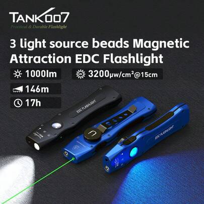 WF02L EDC Portable Multi-Function Flashlight: White Light, Green Laser, UV Light, 3-In-1 Flashlight. Built-In Rechargeable Battery. Suitable For Outdoor Sports, Emergency Lighting, And Car Repair.