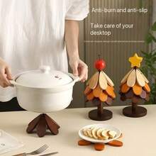 3pcs/5pcs Wooden Triangle Pad Coasters, Tree-Shaped Heat Resistant Table Mat Cup Placemat, Creative Christmas Tree Trivet Decor, Stylish, Multipurpose Decoration