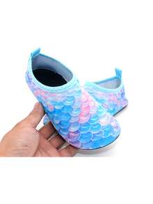 Girls Pastel Blue & Pink Mermaid Scale Water Shoes - Quick Dry Anti-Slip Aqua Socks With Protective Sole For Kids Beach Swimming - Multicolor - View 6