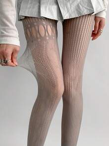 1pc Asymmetric Hollow Fishnet Stockings, Sexy Sheer Black Tights For Women, Vintage American Distressed Gothic Punk Asymmetric Fishnet, Retro Y2K Edgy Goth Streetwear