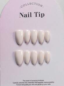 10-Piece Handcrafted Manicure Set, Elegant Pure White Minimalist Style, Sweet And Girly Short Almond-Shaped Nails, Creating A High-End Whitening Ambiance. Includes 10 Reusable Handmade Fake Nails, 1 Mini Nail File, And 1 Self-Adhesive Label - Multicolor - View 5