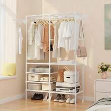 1 szt. Nowoczesny wielofunkcyjny metalowy wieszak na ubrania z półką na buty – wolnostojący organizer do przechowywania ubrań, odpowiedni do sypialni, biura i przedpokoju