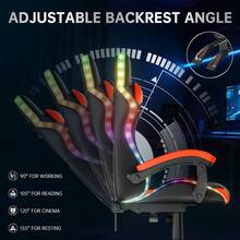 GartistGo Ergonomic Gaming Chair With LED Lighting Effects, Height-Adjustable Backrest, With Lumbar Support And Headrest - Red - View 5