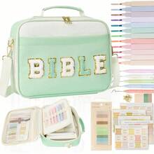 Bible Cover Case For Women Grils, Preppy Bible Bag With Adjustable Shoulder Strap, Waterproof Bible Carrying Tote Bags Holder For Bible Study Supplies Accessories & Christian Gifts - 綠色 - 查看 1