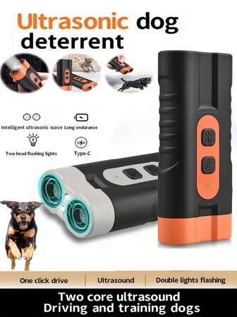 超声波止吠器，狗狗专用，吠叫训练器，USB充电，带LED手电筒，便携式，适用于远程训练和户外使用