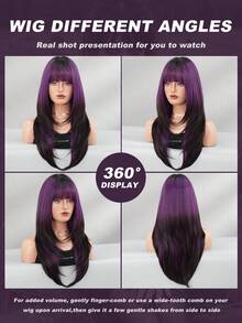 AKAKO Tóc giả ombre đen tím cho nữ, dài 24 inch, kiểu tóc thẳng nhiều lớp có mái, tóc giả thời trang trông tự nhiên làm từ sợi tổng hợp, thích hợp cho lễ hội âm nhạc, tiệc tùng, phong cách Gothic và cosplay. - Màu tím ombre - Xem 7