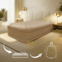 Colchon Inflable Con Bomba Y Almohadas, Inflable Individual Camping Cama De Aire Portatil, ColchóN Inflable Individual Bomba De Aire EléCtrica, Camping Reistente Plegable Comodo Para Descanso - Albaricoque - Ver 5