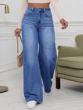 少女宽松蝴蝶印花牛仔阔腿裤