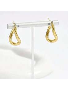 1 Pair Of Irregularly Shaped Circular Earrings Made Of Stainless Steel Material Electroplated With 18K Gold, Fashionable Classic Women's Ring Earrings - Vàng - Xem 6