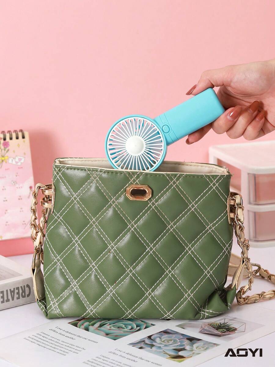 AOYI 1pc Solid Color Handheld Mini Fan, Battery Powered Portable With Lanyard, 1-Speed Natural Wind, Quick Cooling, Unisex For Office/Dorm/Outdoor/Beach/Pool Party, Minimalist Stylish Design, Instant Cooling Companion (Requires 2 AAA Batteries) - Multicolor - View 1