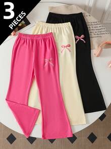 3pcs/Set Girls' Casual Minimalist Bow & Floral Print Flare Pants - Multicolor - View 1