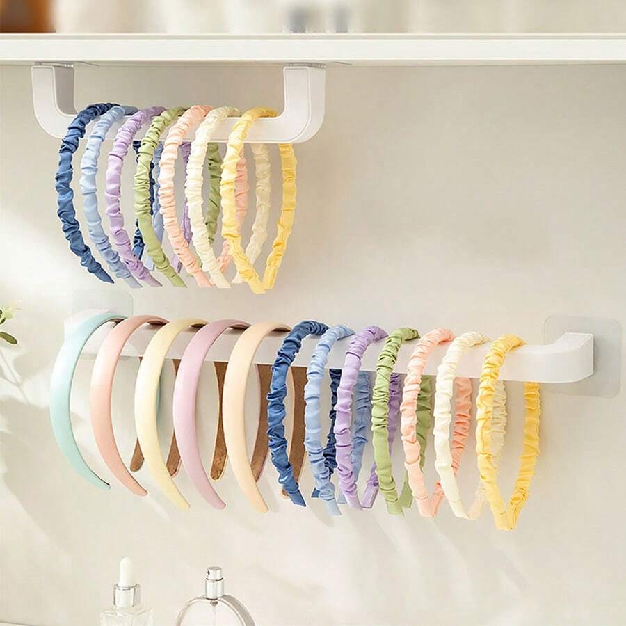 Wall-Mounted Hair Accessory Storage Rack - Space-Saving Plastic Organizer For Headbands, Hair Clips And Jewelry - Easy Installation, Durable, Cute Hair Clips, Jewelry Organizer - White - View 1
