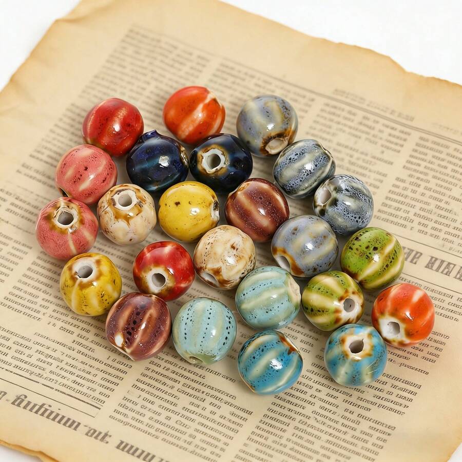 20/100pcs Bohemian Style Glazed Pumpkin Shaped Loose Beads, Suitable For Jewelry Making, DIY Handmade Bracelets And Necklaces, Curtain Decoration And Beading Crafts - Multicolor - View 1
