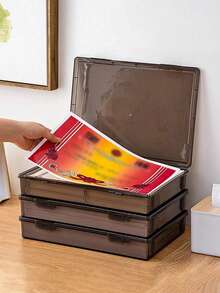 1pc/A4 Document Organizer Box, Office & Home Certificate, Important Document, Stationery, Card, File Storage Box, Pencil Case, School Supplies - Transparent Black - View 8