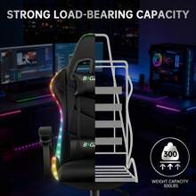 GartistGo Ergonomic Gaming Chair With LED Lighting Effects, Height-Adjustable Backrest, With Lumbar Support And Headrest - Black - View 6