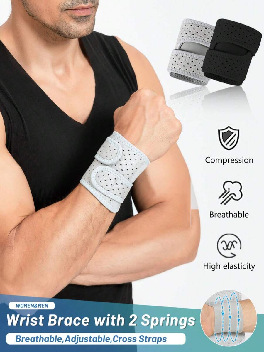 1 Stück verstellbare Handgelenkstütze mit 2 Federn, atmungsaktiv, Handgelenkstütze mit Kreuzriemen, Druckfixierung, für Basketball, Badminton, Tennis, Laufen, Radfahren, für Herren & Damen, Fitness Handgelenkbandagen Zubehör