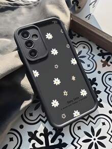 1pc Minimalist Creative Personalized Cute Couple Phone Case Compatible With Samsung S25Ultra/S25Plus/S25/S25FE/S24Ultra/S24Plus/S24/S24FE/S23Ultra/S23FE/S23/S23+/S22Ultra/S22/S22+/S21Ultra/S21FE/S21/S21+/S20Ultra/S20FE/S20/S20+/A73/A72/A55/A54/A53/A52, Redmi Note 14 Pro+ 5G, P30, Honor X6b, OPPO A74, Realme C53, Realme Narzo N53, Durable, Simple Design, Creative Pattern, Warm Daisy Smile Background - Black - View 3