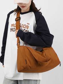 1 pieza Bolso impermeable para hombres con compartimento separado para zapatos, bolso de hombro/cruzado de gran capacidad en color negro sólido minimalista, bolso de equipaje multifuncional, adecuado para estudiantes, adolescentes, estudiantes universitarios, dormitorios, práctico y versátil, adecuado para volver a la escuela, vacaciones, viajes - Multicolor - Ver 10