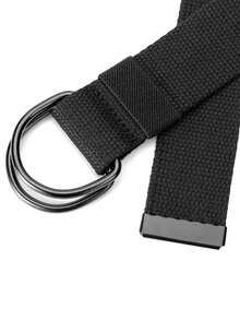 Nuevo cinturón de hebilla de anillo doble de 3,8 cm, correa de cintura trenzada de lona y cuero casual unisex - Multicolor - Ver 8