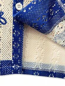 男女通用印花衬衫，黑白几何图案，波西米亚夏威夷风，情侣款，镂空格纹，休闲外向，年轻人款，休闲度假衬衫，情人节礼物，短袖，夏威夷风 - 杏色 - 查看 6