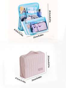 分格竖款化妆包 - 大容量旅行化妆品收纳包，多功能隔层设计，柔软材质，便携式桌面护肤美容工具收纳盒，女士礼物，圣诞礼物，女士送礼佳品 - 彩色 - 查看 12