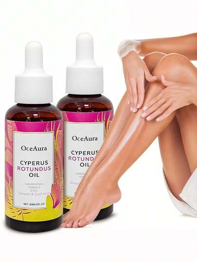 2pcs/Set 60ml/Bottle Herbal Depilatory Oil, Gentle & Non-Irritating Formula, Cleanses & Removes Hair, Leaves Skin Smooth & Soft, Moisturizing, Suitable For Daily Skincare, Elegant Bottle Design, Natural Ingredients