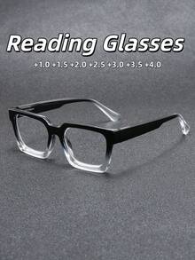 男士时尚老花镜，新款经典复古方形镜框，个性化拼接设计，休闲百搭，舒适护眼，适合日常佩戴、电脑使用、阅读，100-400度可选 - 透明 - 查看 12