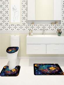 1/4pcs Sun Moon Star Pattern Bathroom Shower Curtain Set, Waterproof Curtains With Plastic Hooks, Bathroom Carpet, U-Shaped Mat, Toilet Cover Mat, Bathroom Decor - Nhiều màu - Xem 5