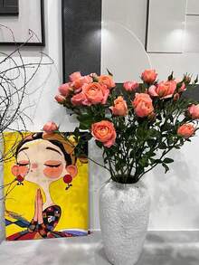 1pc Nordic Minimalist Ceramic Hydroponic Vase, Suitable For Home Decor, Modern Simplistic Decorative Flower Vase Set, Suitable For Fresh Flowers, Boho Style Vase, Suitable For Farmhouse Living Room Dining Table Bookshelf Centerpiece Decor, Home Decor, Centerpiece Decor, Tabletop Decoration, White Striped Large Flower Vase - Multicolor - View 8