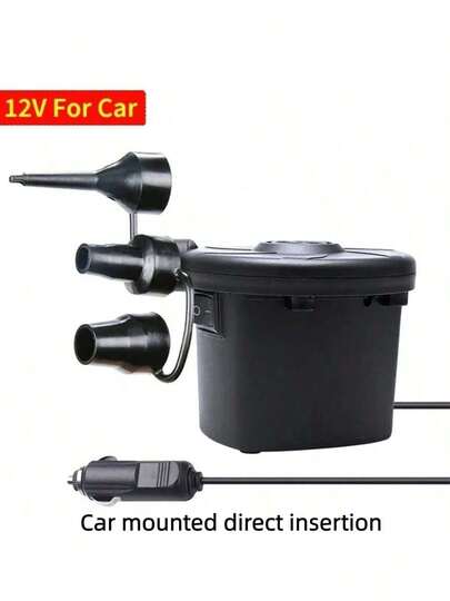  Portable Electric Air Pump, Quick Inflation & Deflation For Air Mattress, Raft, Buoy, Black ABS Plastic Compact Size