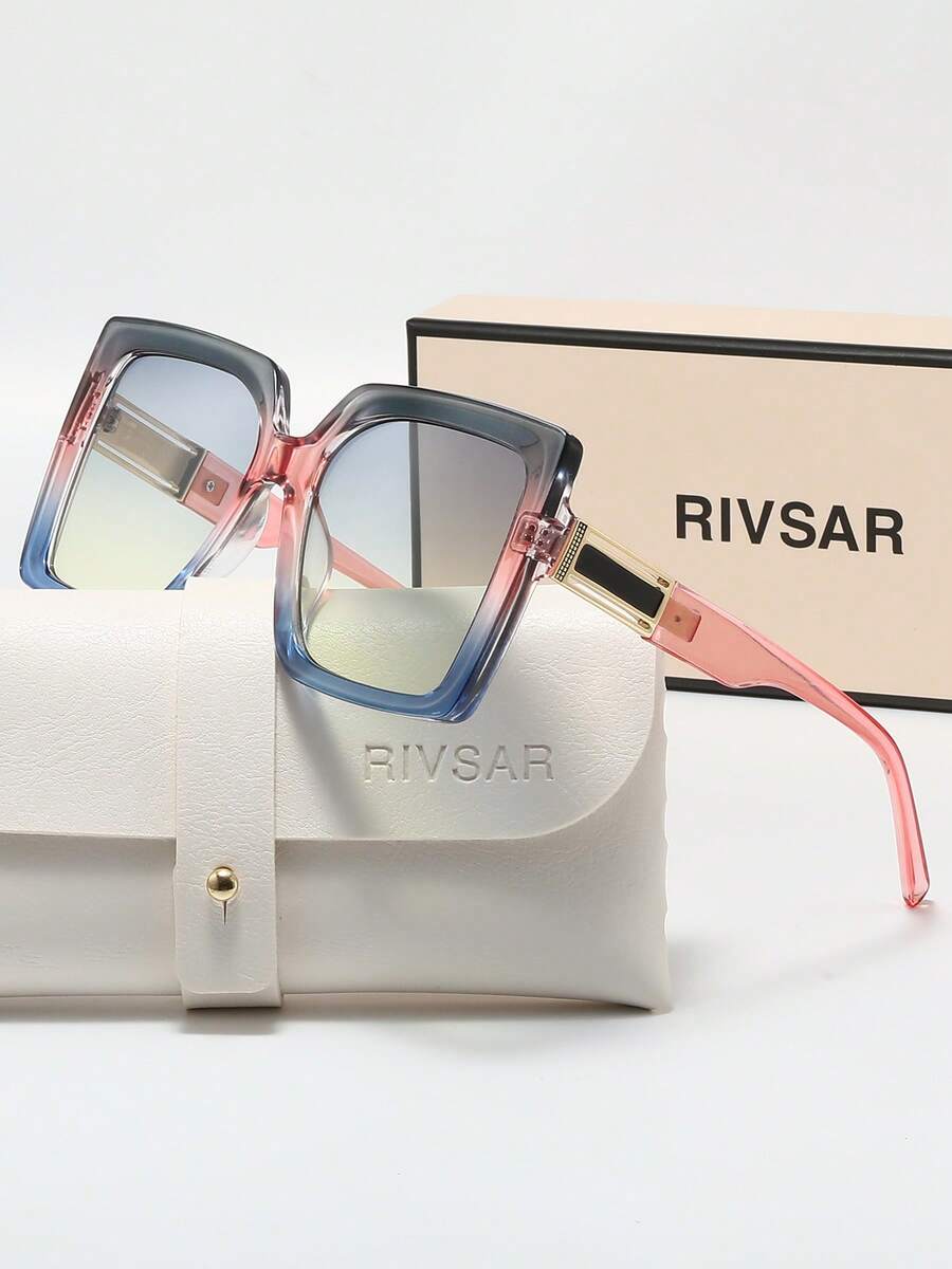 Rivsar 时尚女士太阳镜，高清偏光大方框优雅渐变太阳镜，采用TAC材质，轻盈舒适，适合驾驶、户外活动、派对、优雅场合、摄影、旅行、休闲等，是送给女性的理想礼物（生日、情人节、夏季、婚礼、斋月），日常及特殊场合皆宜，时尚镜框，佩戴舒适，简约百搭，是馈赠佳品，高端品牌节日礼品精品太阳镜，夏季套装，礼盒套装 - 彩色 - 查看 1