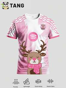 Customized Barcelona Cartoon Reindeer Design Men's Football Jersey/Shirt, Comfortable Round Neck Sports Sweatshirt, Suitable For Football Training, Casual Wear, And Gift - Baby Pink - View 10