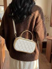 Bolso de mano para mujer, de gran capacidad, estilo retro, bolso de motocicleta, estilo coreano, bolso de nicho para ir al trabajo, bolso de hombro/cruzado/tote de moda - Beis - Ver 5