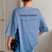 T-Shirt With "Perseverance" Print Lettering. Minimalist, Casual, Modern, Sophisticated, Simple, Basic, Summer, Oversized. - Baby Blue - View 10