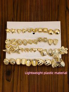 5 Pairs-20 Pairs Fashionable And Minimalist Gold-Plated Lightweight Plastic Material Earring Sets,Various Geometric Shapes&Flower&Wings&Heart,Suitable For Women's Daily Outfits - Gold - View 1