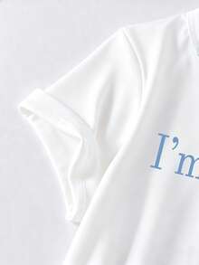 Girls' Casual Set - Letter Print Round Neck Short Sleeve T-Shirt And Cargo Pants - Blue - View 3