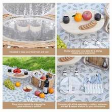 Juego de cesta de picnic para 2 personas Cesta de mimbre aada con manta impermeable mesa de picnic plegable para vino y juegos de cubiertos juego de cestas de picnic para camping aire - Hojas - Ver 6